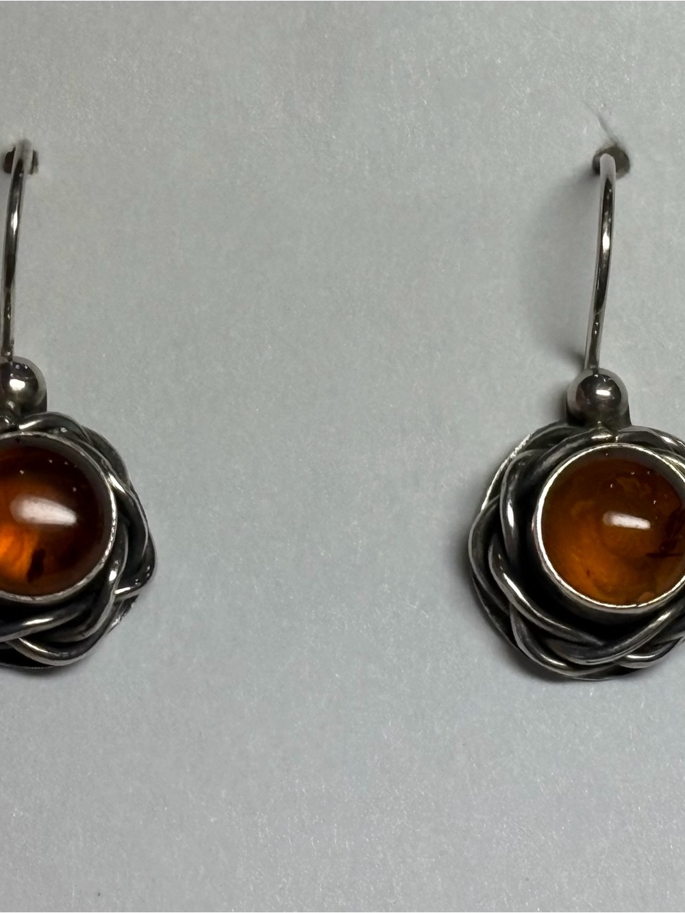 Sterling Silver Amber Drop Earrings - Amber Brown item I 1
